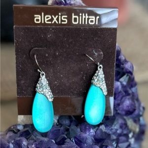 Lucite Sliver Wire Earring- Neon Blue and silver crystals